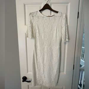 White stretchy lace dress with half sleeves